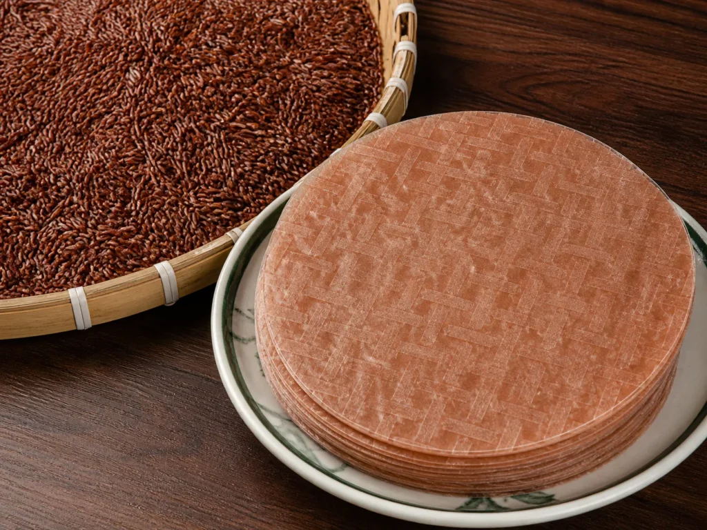 Bánh tráng gạo lứt huyết rồng - 16cm Thảo Xuân làm từ hạt gạo lứt huyết rồng tự nhiên, màu sắc đặc trưng và dẻo dai dễ cuốn