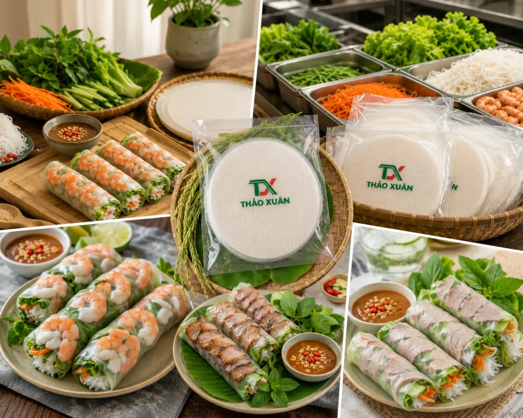 Bánh tráng gỏi cuốn Thảo Xuân phù hợp với gia đình, quán ăn và thực đơn healthy mỗi ngày.