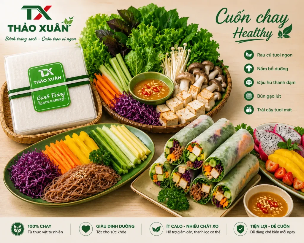Món cuốn healthy nhẹ nhàng và tiện lợi với bánh tráng gỏi cuốn vuông.