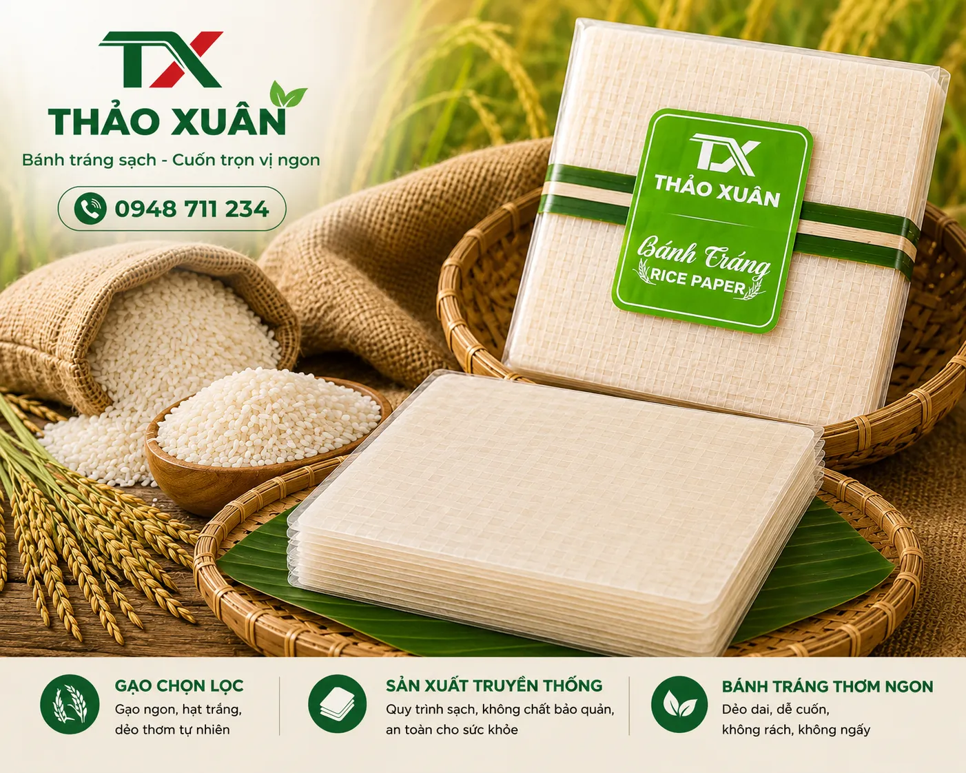 Hình dáng vuông giúp gấp mép và cuộn gỏi dễ dàng.