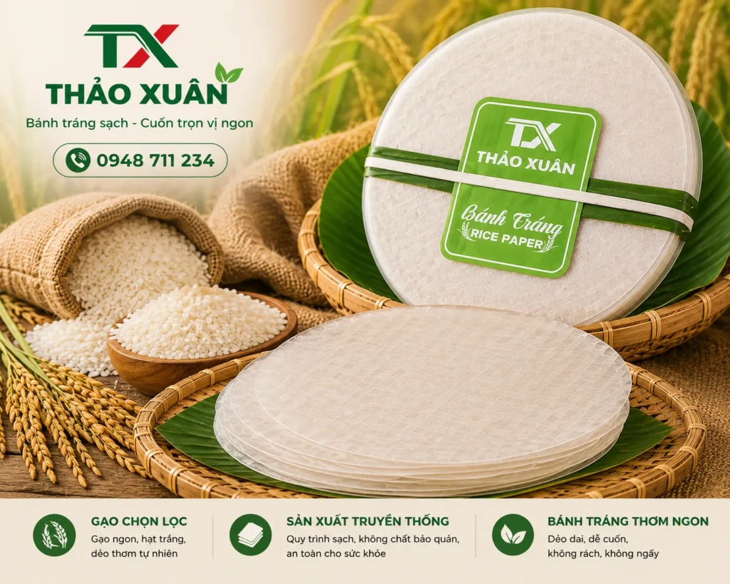 Bánh tráng gỏi cuốn là nguyên liệu quen thuộc trong nhiều món ăn thanh mát và giàu dinh dưỡng của người Việt.