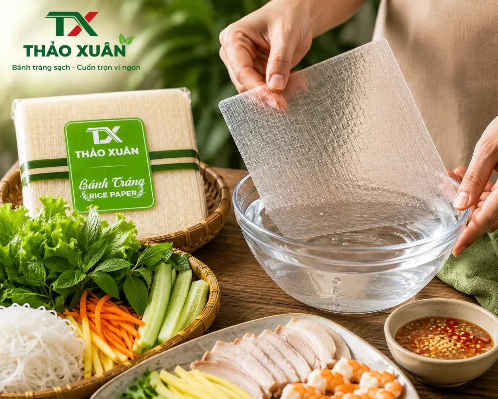 Làm mềm bánh đúng cách giúp cuốn dễ hơn và hạn chế rách bánh.