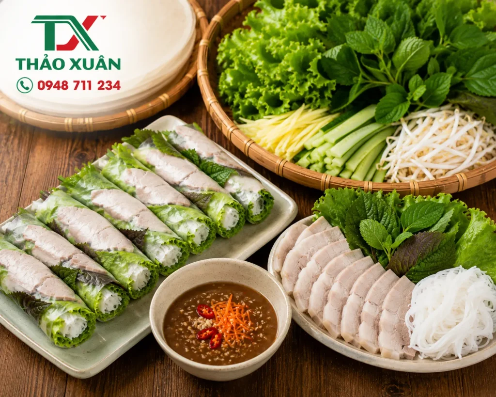 Món cuốn rau sống thanh mát kết hợp cùng bánh tráng mềm dẻo.