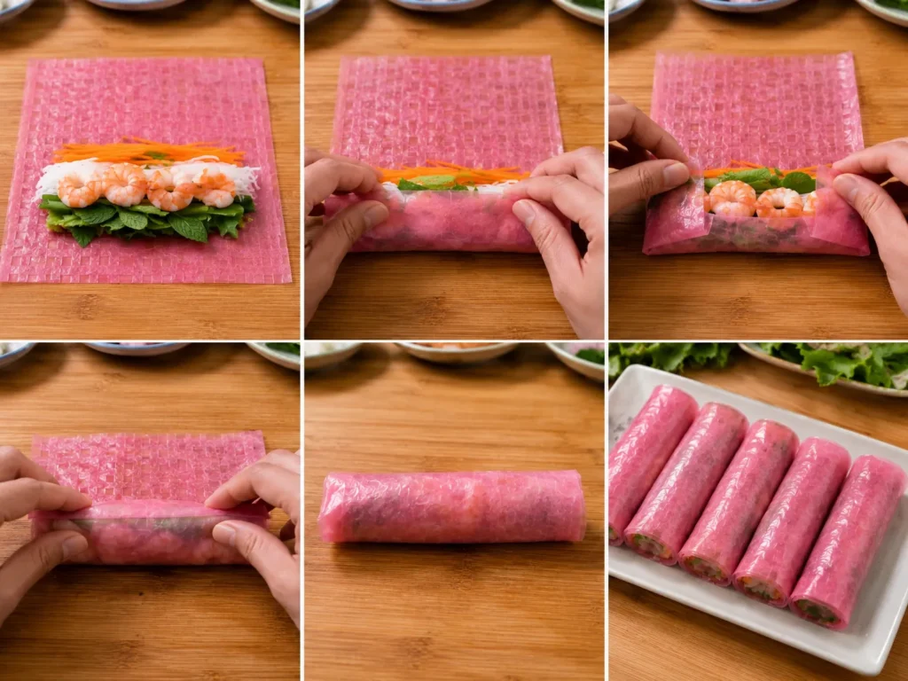 Thiết kế bánh tráng củ dền - vuông giúp cuốn chả giò và gỏi cuốn dễ dàng, thành phẩm đều đẹp và chắc tay hơn