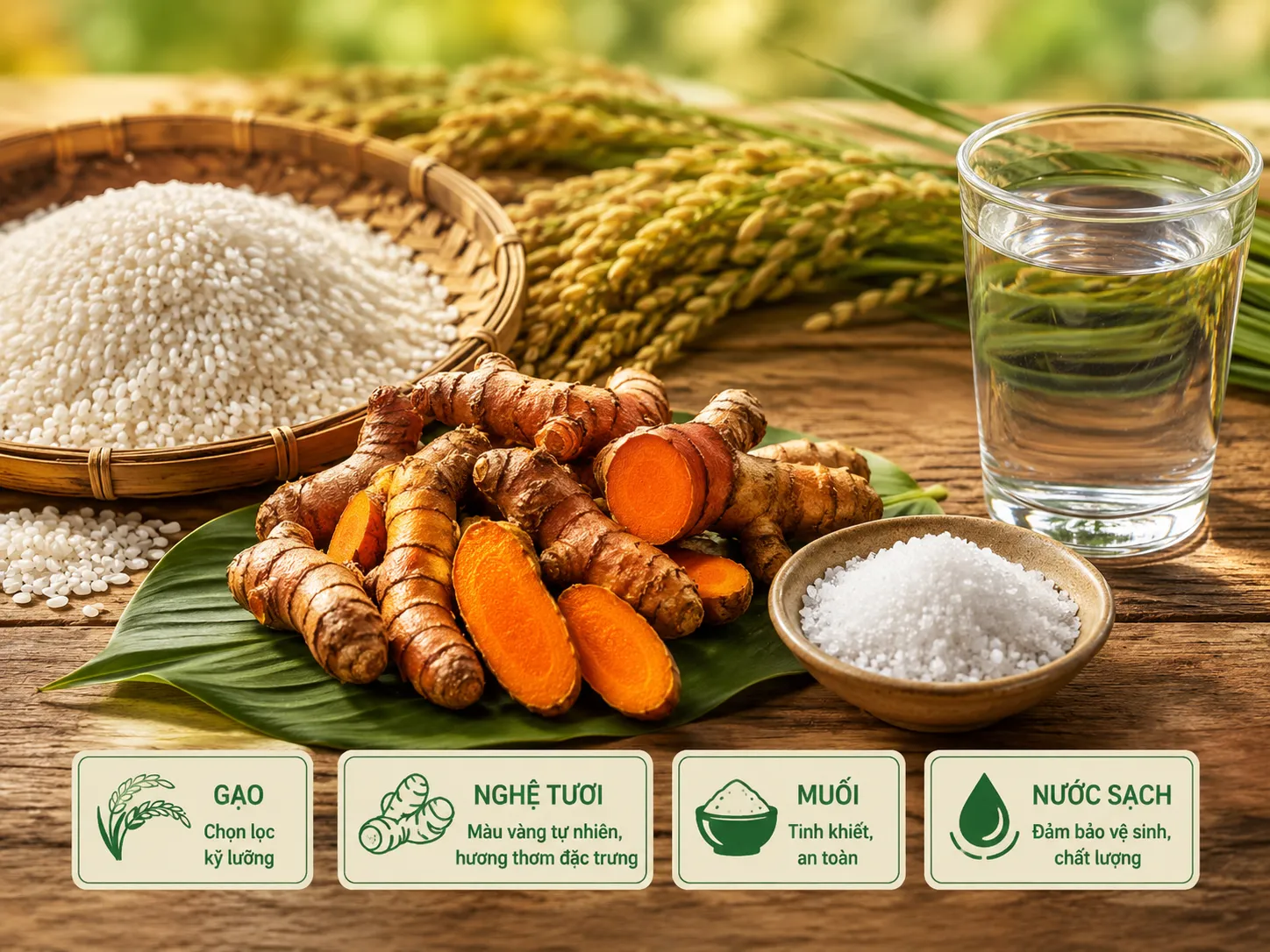 Bánh tráng nghệ vuông được làm từ gạo và nghệ tươi tự nhiên.