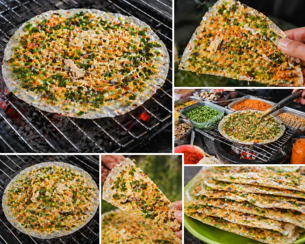Bánh tráng nướng chay thanh nhẹ, ít dầu mỡ nhưng vẫn giòn ngon