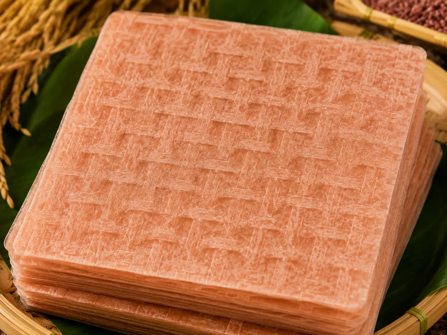 Bánh tráng gạo lức có màu nâu đỏ tự nhiên, dẻo dai và thơm mùi cám gạo.