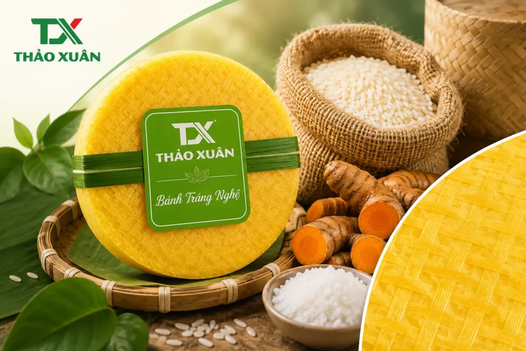 Bánh tráng nghệ được làm từ gạo và nghệ tự nhiên