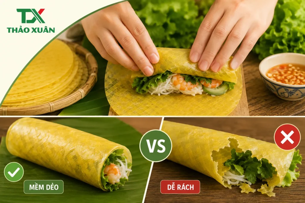 Bánh tráng nghệ Thảo Xuân mềm dẻo, dễ cuốn
