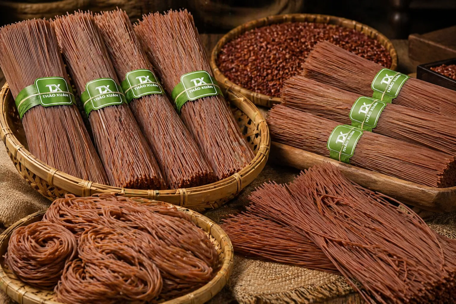 Bún Gạo Lứt Huyết Rồng Thảo Xuân được làm từ gạo lứt huyết rồng tuyển chọn.