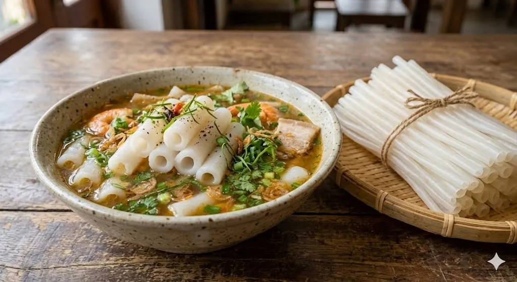 Bánh canh ống sợi to, rỗng ruột, dai mềm tự nhiên, không bở