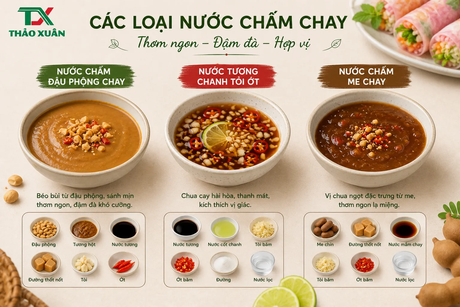 món gỏi cuốn chay ngon hơn, có thể kết hợp với các loại nước chấm
