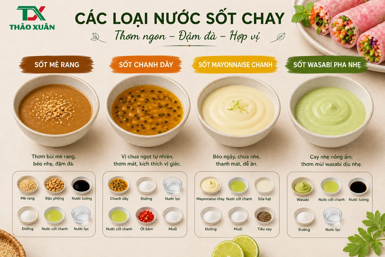Để món cuốn ngon hơn có thể ăn kèm các loại nước sốt sau.