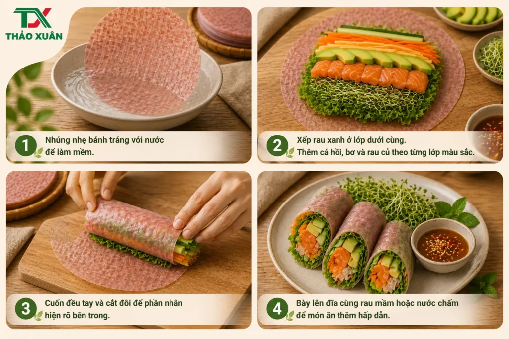 Món cuốn không chỉ ngon miệng mà còn tạo điểm nhấn đẹp mắt cho bữa ăn.