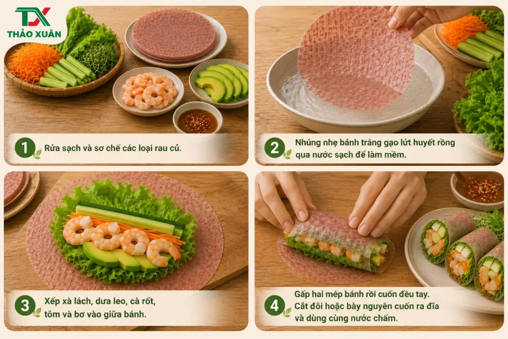 Cuốn tôm và bơ là món ăn lý tưởng cho những ai yêu thích sự tiện lợi và lối sống lành mạnh.