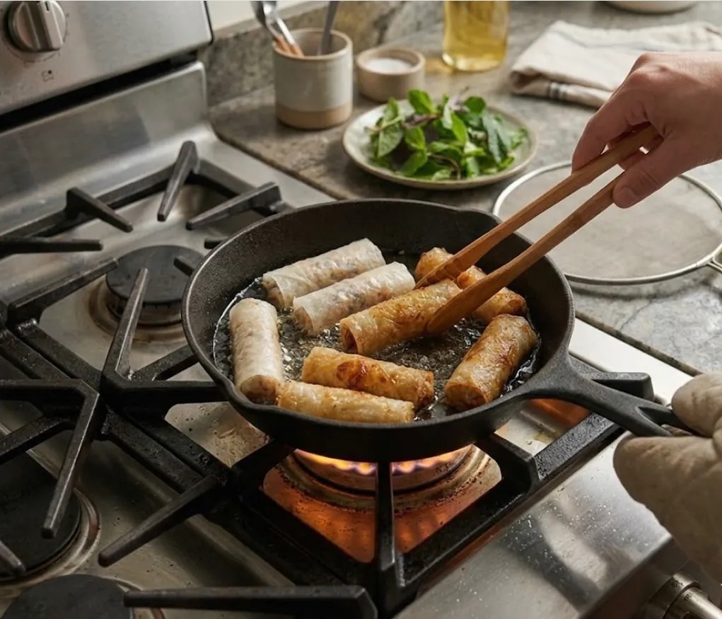 Cách Làm Bánh Tráng Chả Giò Giòn Rụm, Ít Hút Dầu – Bí Quyết Chiên Vàng Đều Tại Nhà 8 Đây là bí quyết được nhiều đầu bếp và quán ăn áp dụng để tạo ra những cuốn chả giò giòn rụm trong thời gian dài.