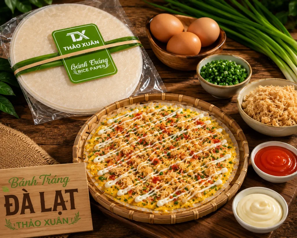 Bánh Tráng Nướng Đà Lạt truyền thống là món ăn gắn liền với văn hóa ẩm thực đường phố Đà Lạt.