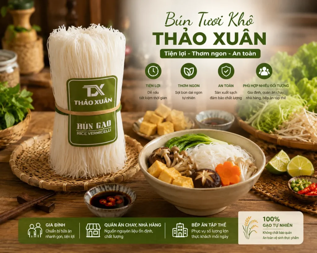 Bún Tươi Khô Thảo Xuân phù hợp cho nhiều món ăn chay