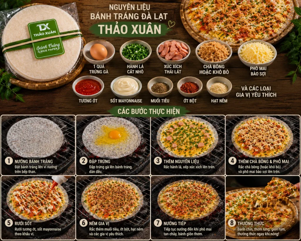 Chỉ với vài nguyên liệu đơn giản, bạn có thể tự làm Bánh Tráng Nướng Đà Lạt thơm ngon tại nhà.