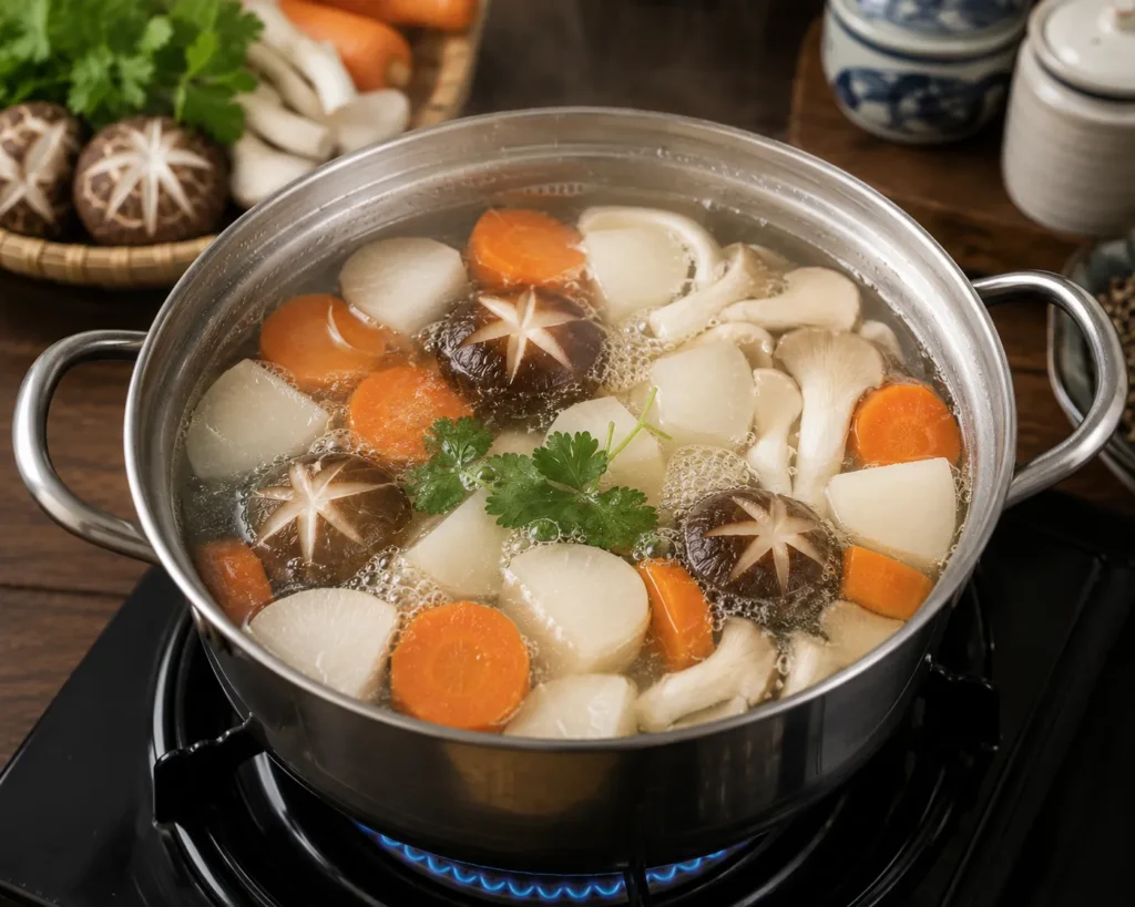 Nước dùng rau củ tạo vị ngọt tự nhiên cho món bún chay
