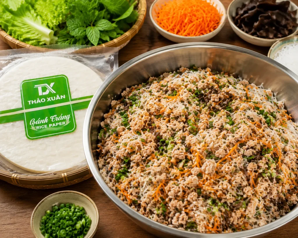 Hướng Dẫn Làm Món Ngon Từ Bánh Tráng Chả Giò Nhanh Gọn 5 Nhân chả giò hấp dẫn kết hợp từ nhiều nguyên liệu quen thuộc