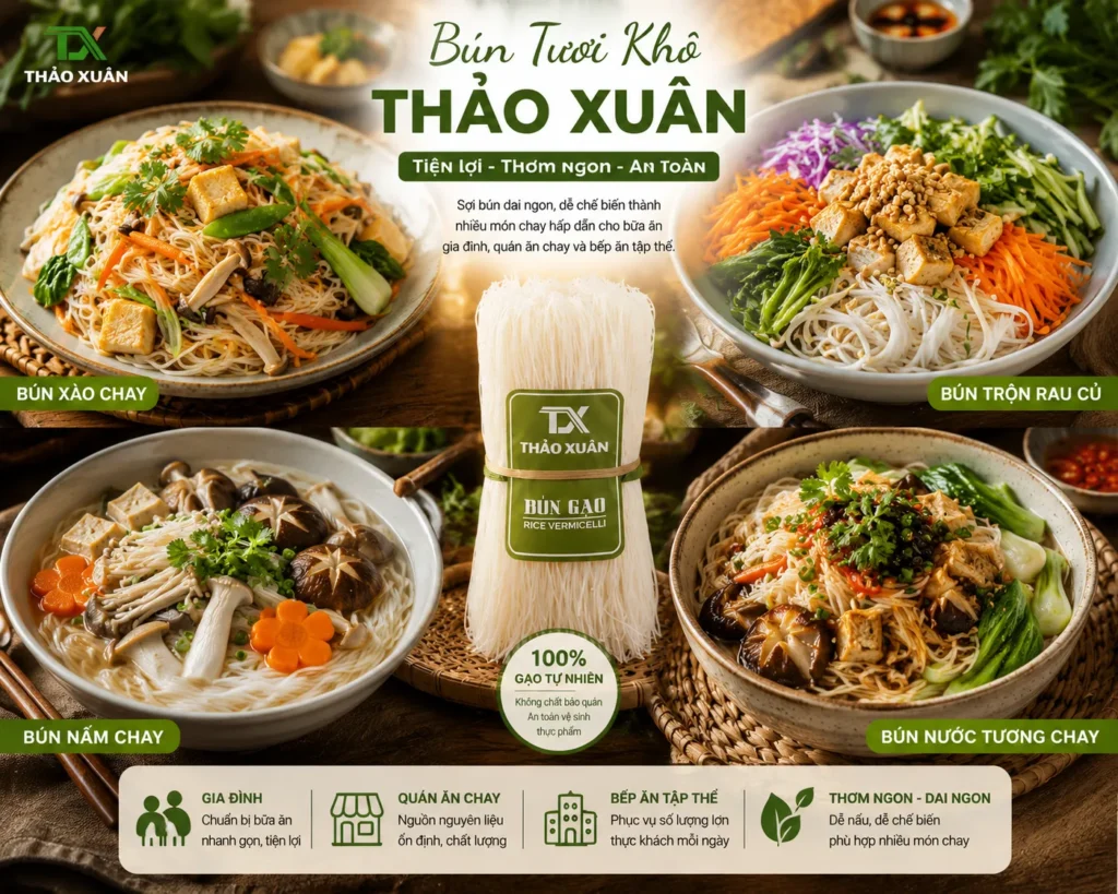 Nhiều món chay hấp dẫn có thể chế biến từ bún tươi khô