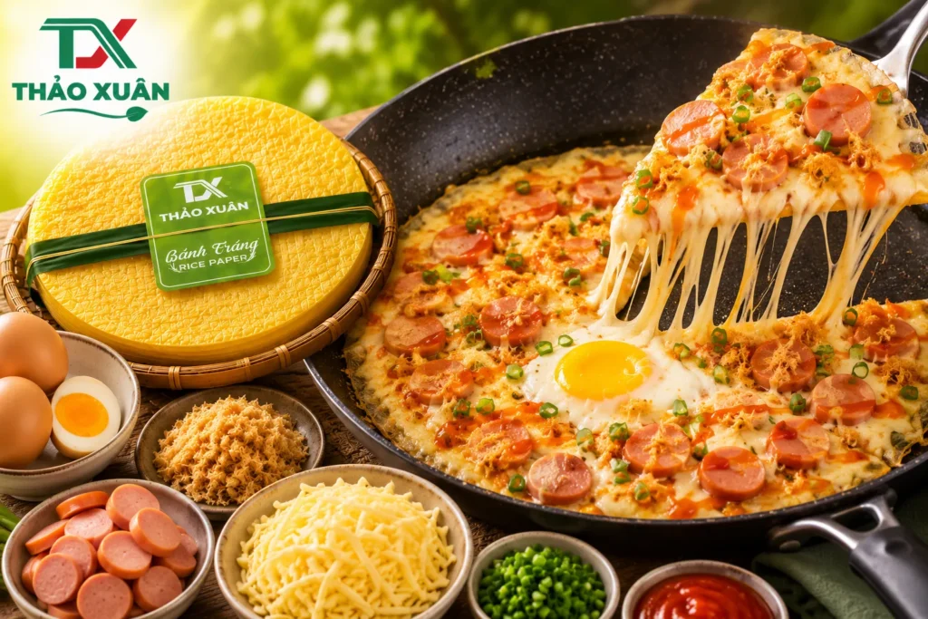 Pizza bánh tráng nghệ – món ăn vặt dễ làm tại nhà