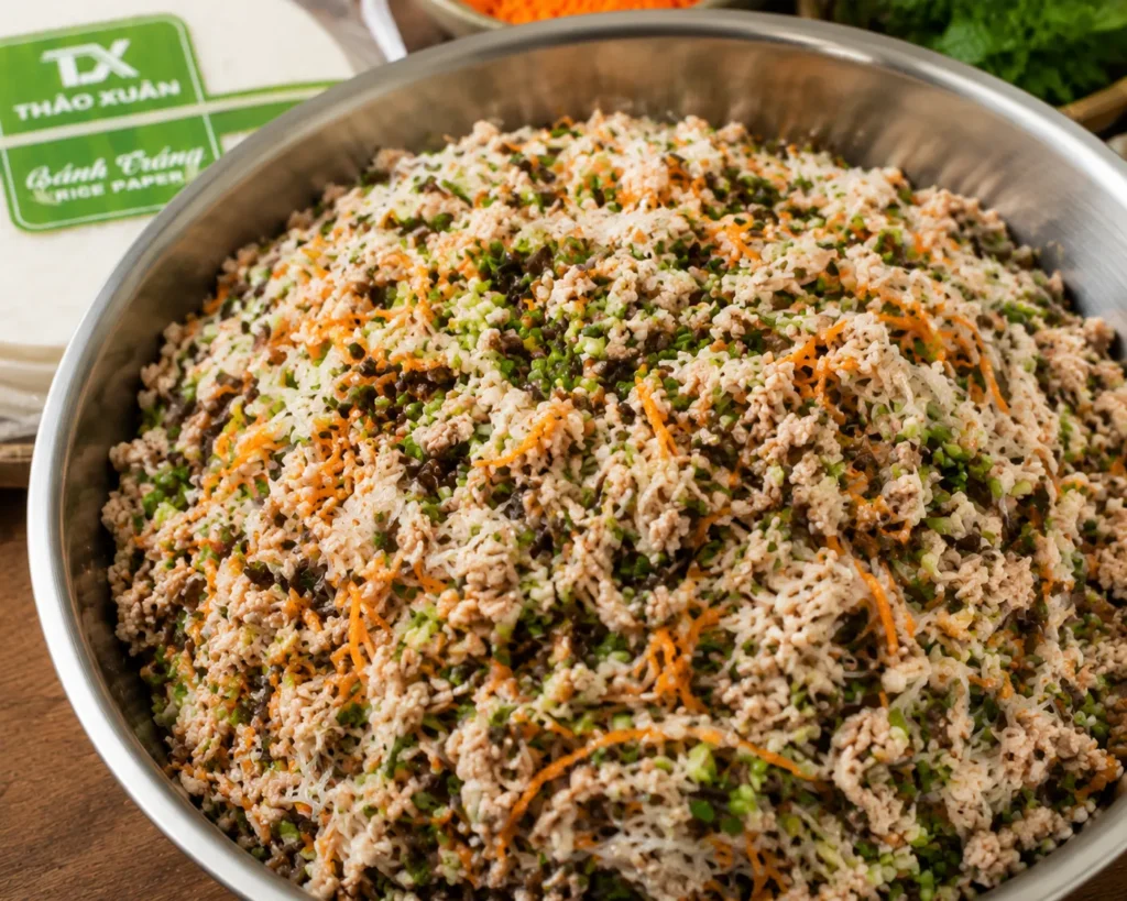 Hướng Dẫn Làm Món Ngon Từ Bánh Tráng Chả Giò Nhanh Gọn 8 Trộn nhân chả giò ngon và đậm đà gia vị