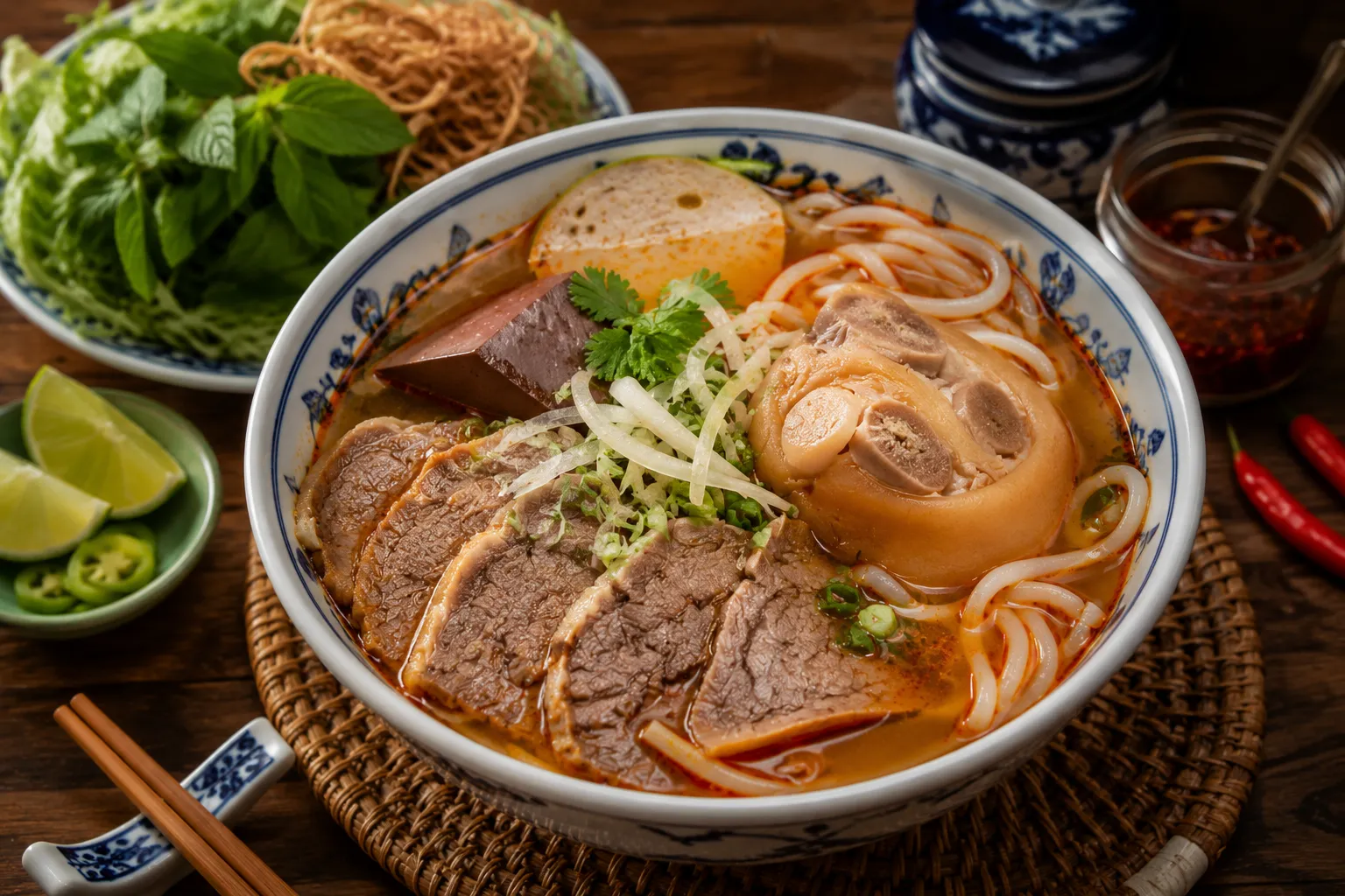 Được yêu thích nhờ hương vị đậm đà và sự kết hợp hài hòa giữa nước dùng, thịt bò, giò heo cùng sợi bún đặc trưng.