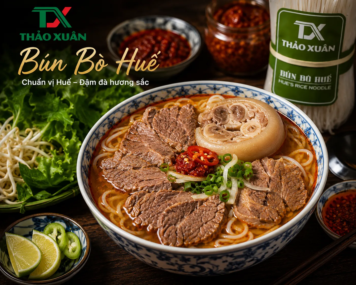 Tô bún bò Huế thơm ngon với sợi bún dai và nước dùng đậm đà chuẩn vị.