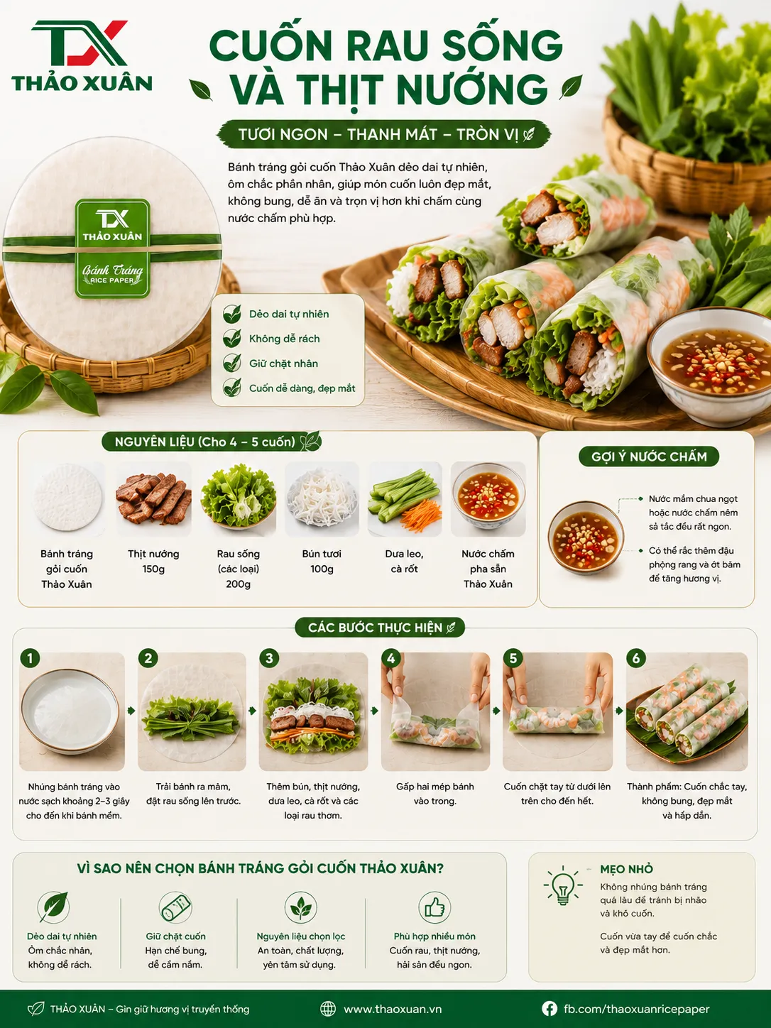 Bánh tráng gỏi cuốn cũng rất phù hợp để cuốn các loại rau sống, thịt nướng.