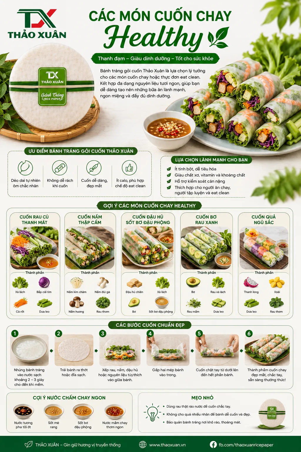 Bánh tráng gỏi cuốn là lựa chọn lý tưởng cho các món cuốn chay hoặc thực đơn eat clean.