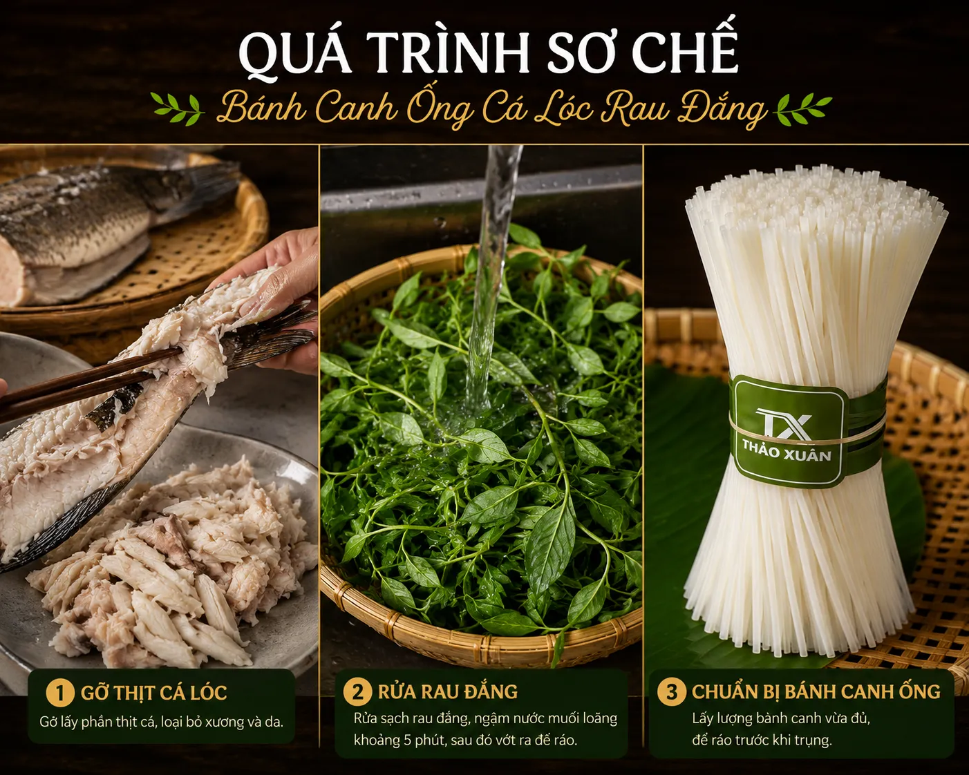 Sơ chế nguyên liệu đúng cách giúp món bánh canh thơm ngon và giảm mùi tanh của cá.