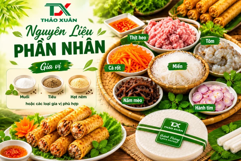 Cách Làm Bánh Tráng Chả Giò Giòn Rụm, Ít Hút Dầu – Bí Quyết Chiên Vàng Đều Tại Nhà 5 Nguyên liệu tươi ngon là yếu tố quan trọng tạo nên món chả giò hấp dẫn.