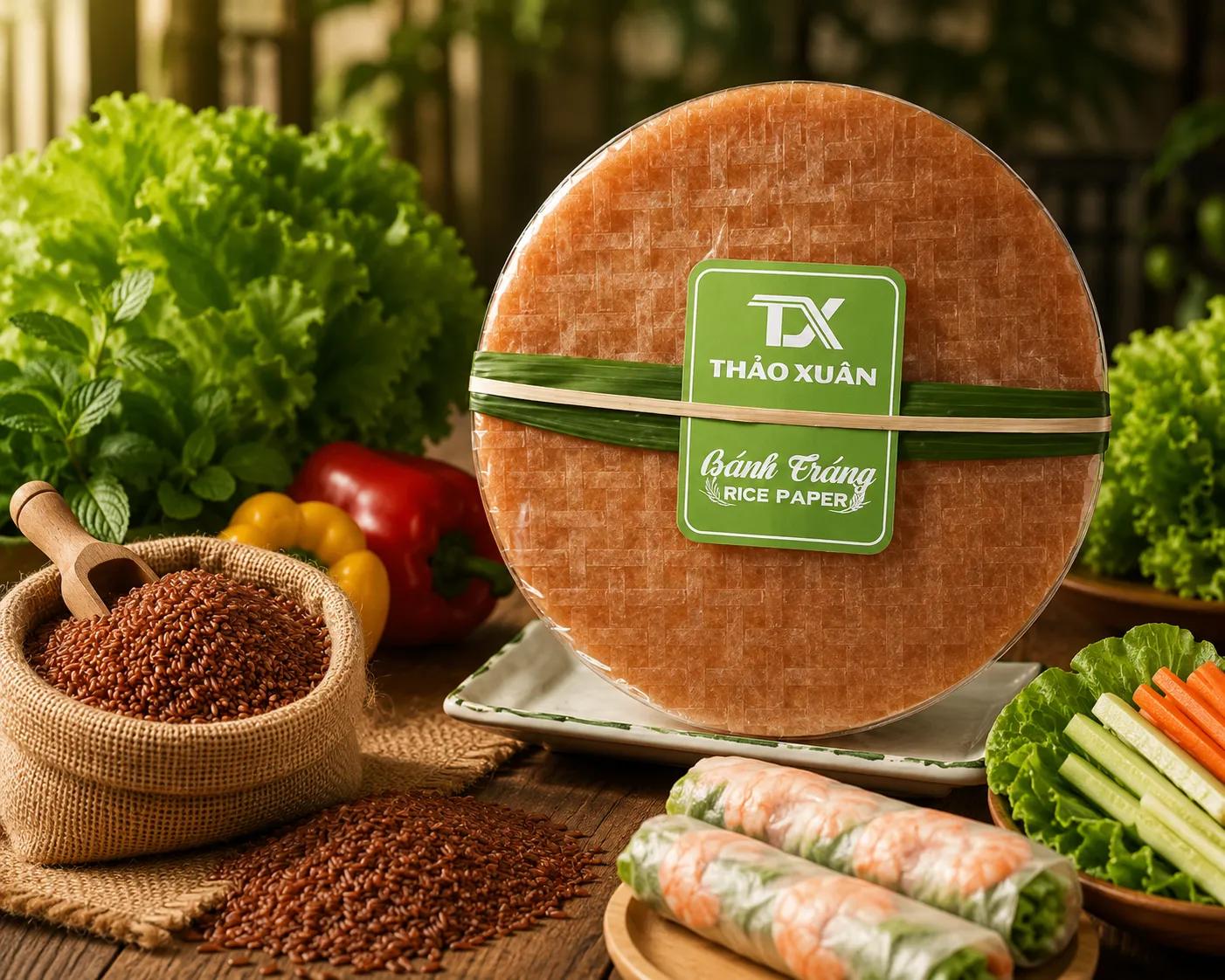 Bánh tráng gạo lứt hữu cơ được làm từ gạo lứt tự nhiên, giữ lại nhiều dưỡng chất có lợi cho sức khỏe.