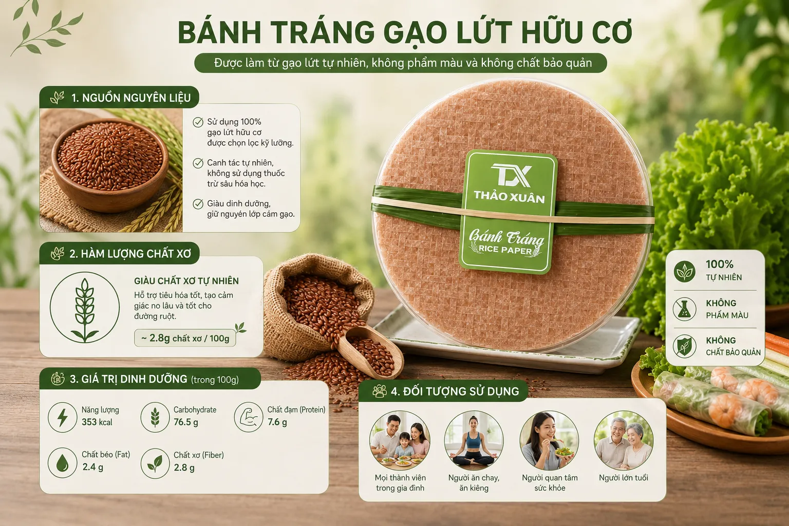 Bánh tráng gạo lứt hữu cơ có nhiều điểm khác biệt đáng chú ý so với bánh tráng truyền thống.