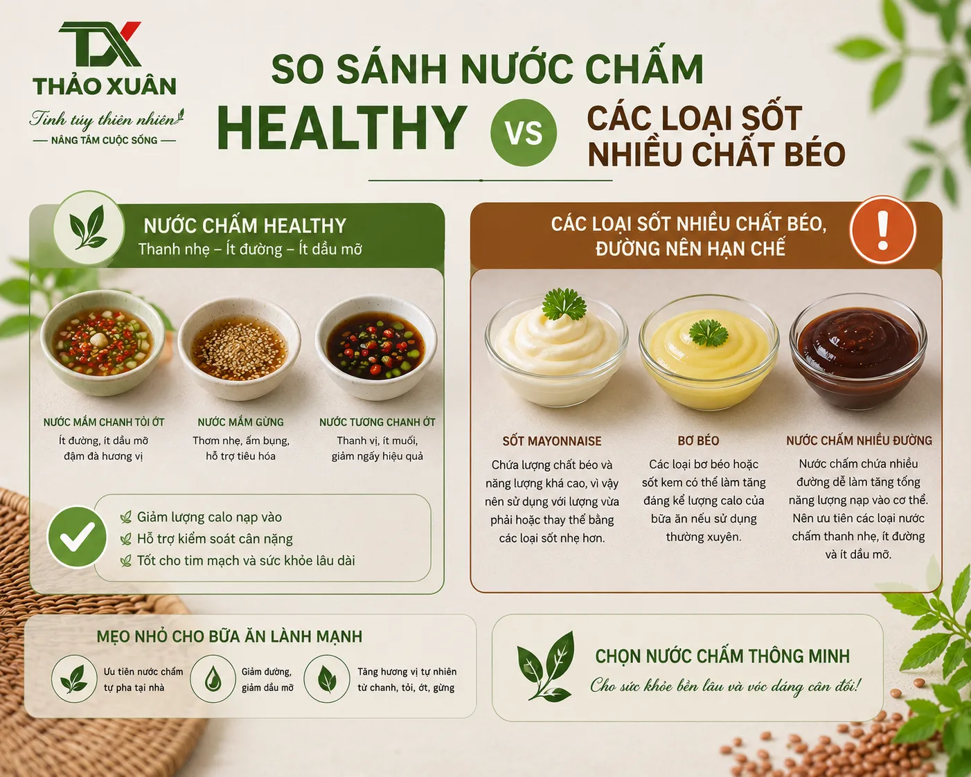 Lựa chọn nước chấm phù hợp giúp hạn chế lượng calo dư thừa trong bữa ăn.
