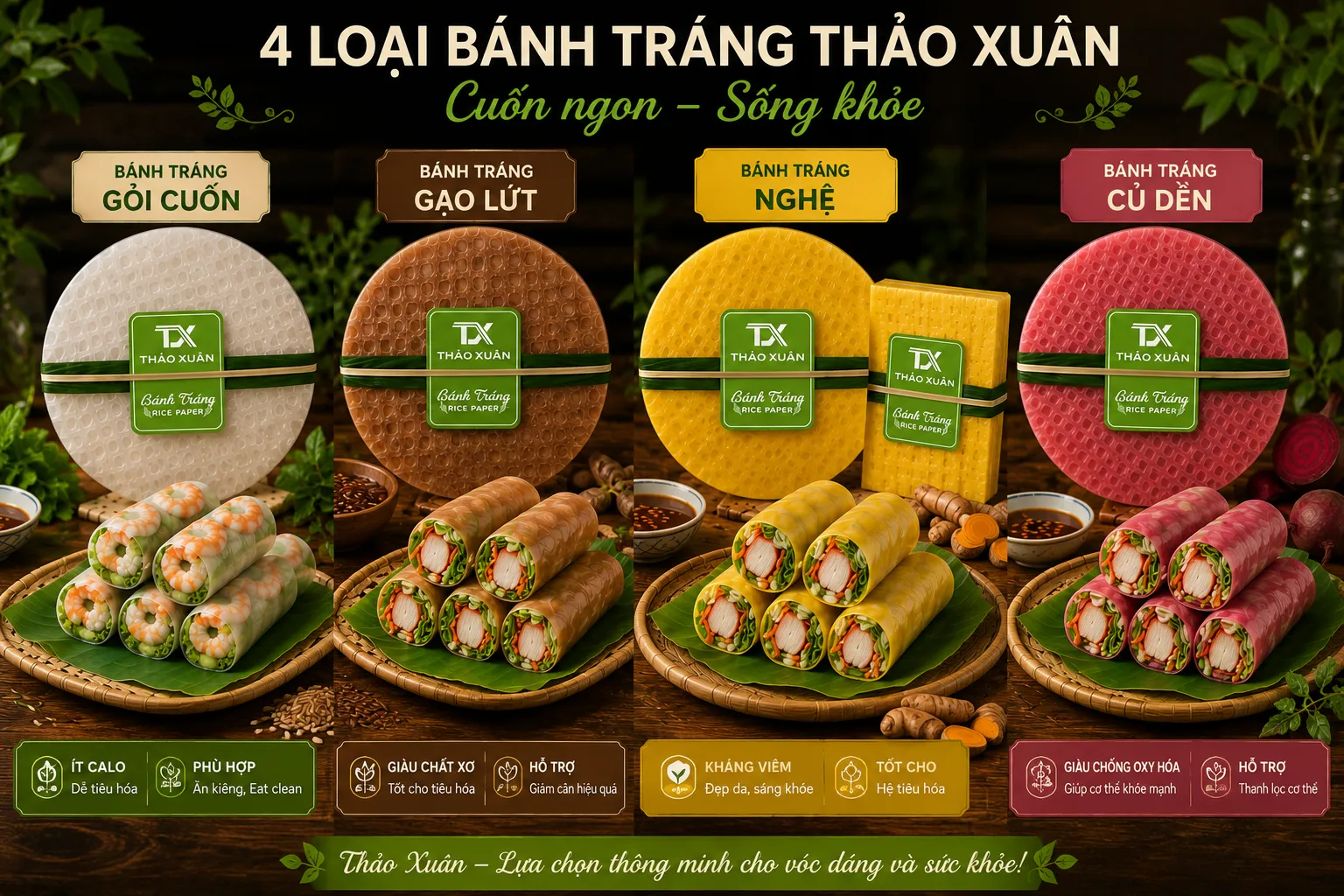 Các dòng bánh tráng Thảo Xuân phù hợp để chế biến món bánh tráng cuốn healthy.