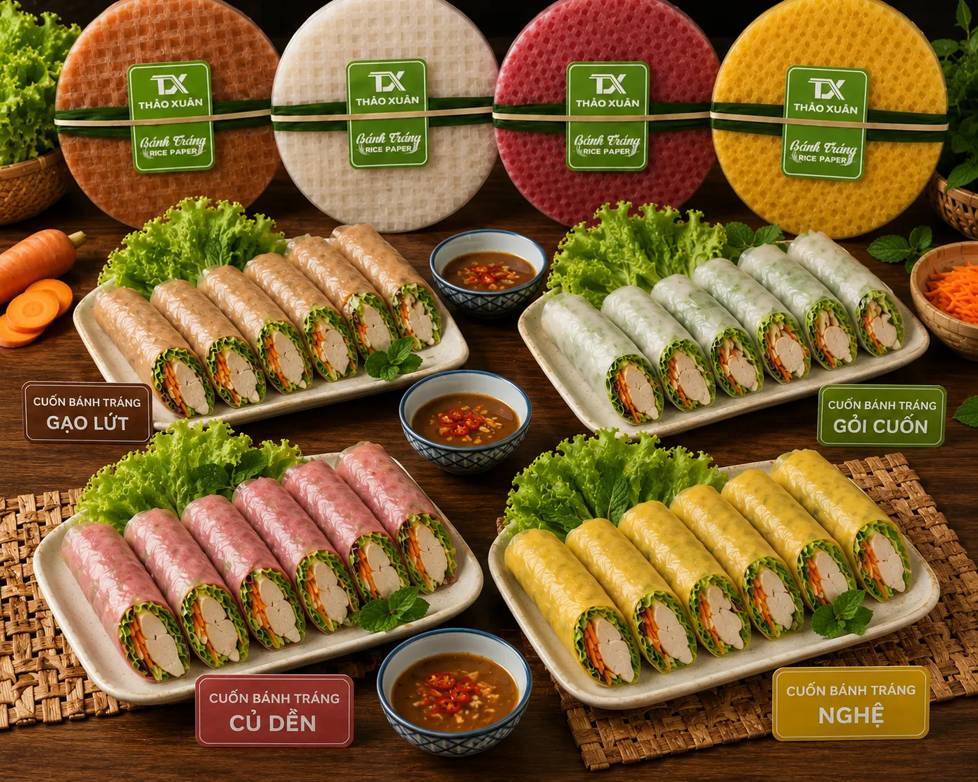 Bánh tráng cuốn ức gà rau xanh giàu protein và ít chất béo.