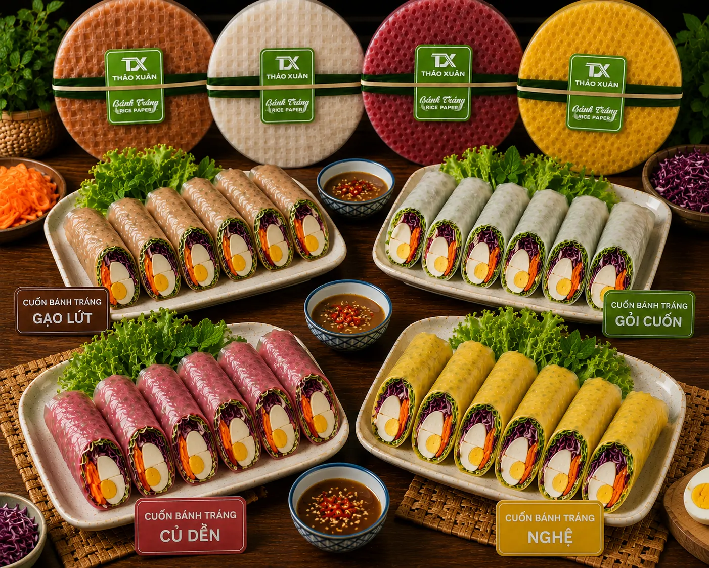 Bánh tráng cuốn trứng luộc và rau củ là món ăn healthy đơn giản