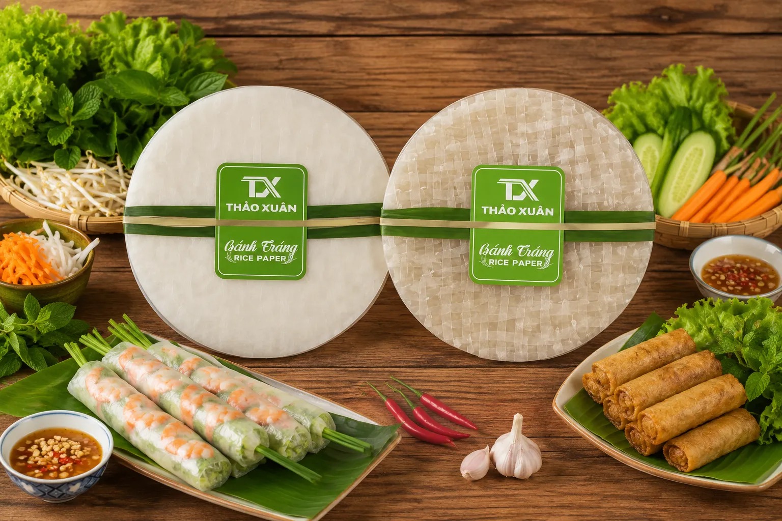 Bánh tráng gỏi cuốn và bánh tráng chả giò được sản xuất với đặc tính phù hợp cho từng món ăn khác nhau.
