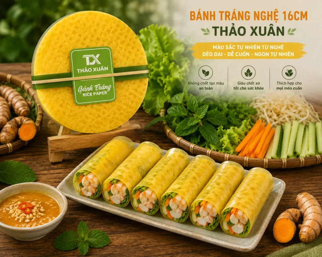 Bánh Tráng Nghệ – 16cm sở hữu kích thước nhỏ gọn, thích hợp cho các món cuốn mini