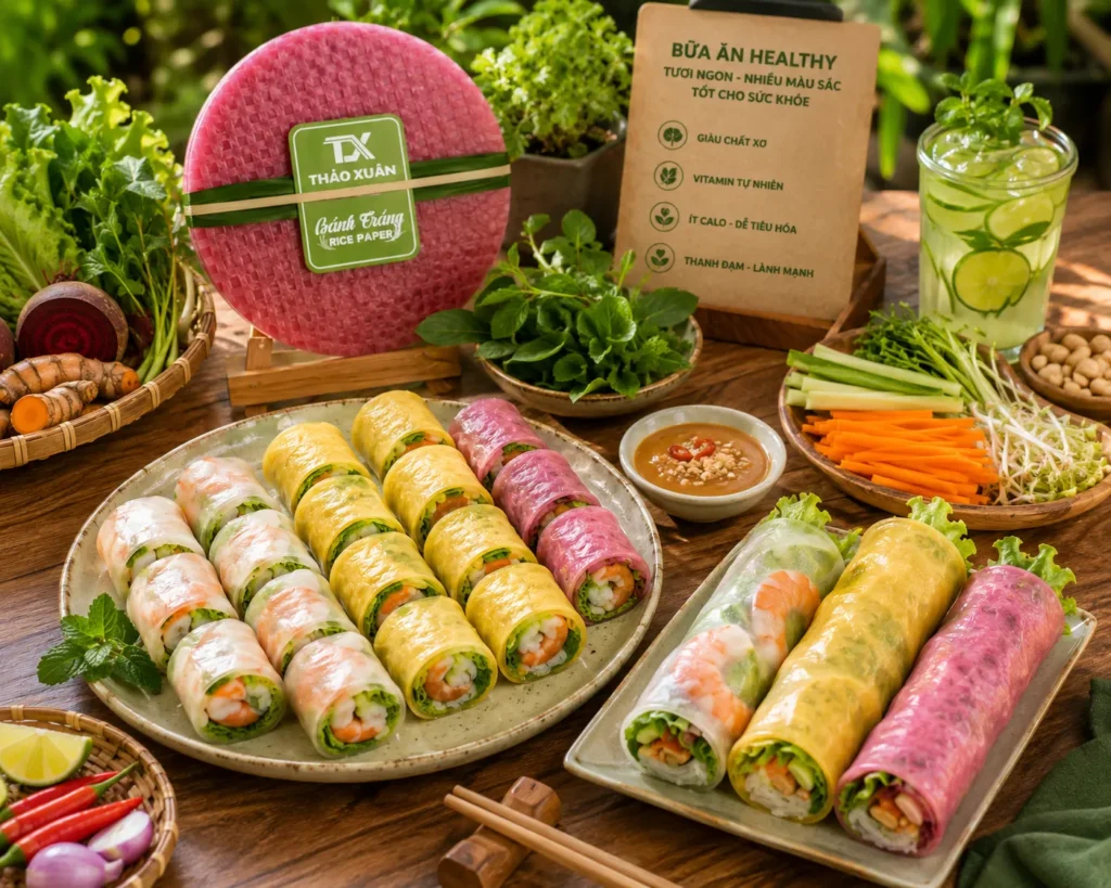 Bánh tráng rau củ phù hợp với xu hướng ăn uống healthy và eat clean.