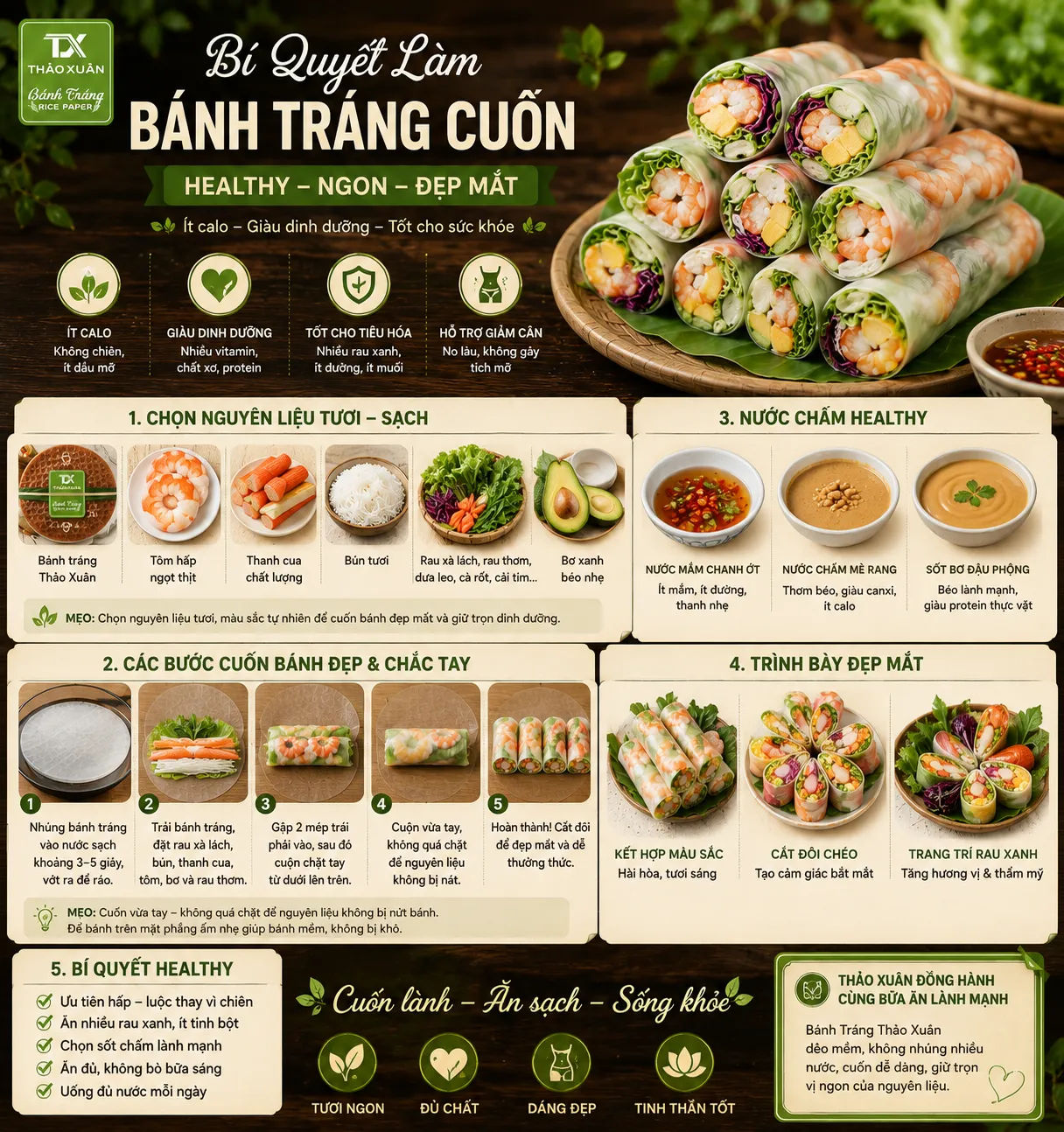 Hướng dẫn cuốn bánh tráng healthy đầy màu sắc, giàu dinh dưỡng và phù hợp chế độ eat clean.