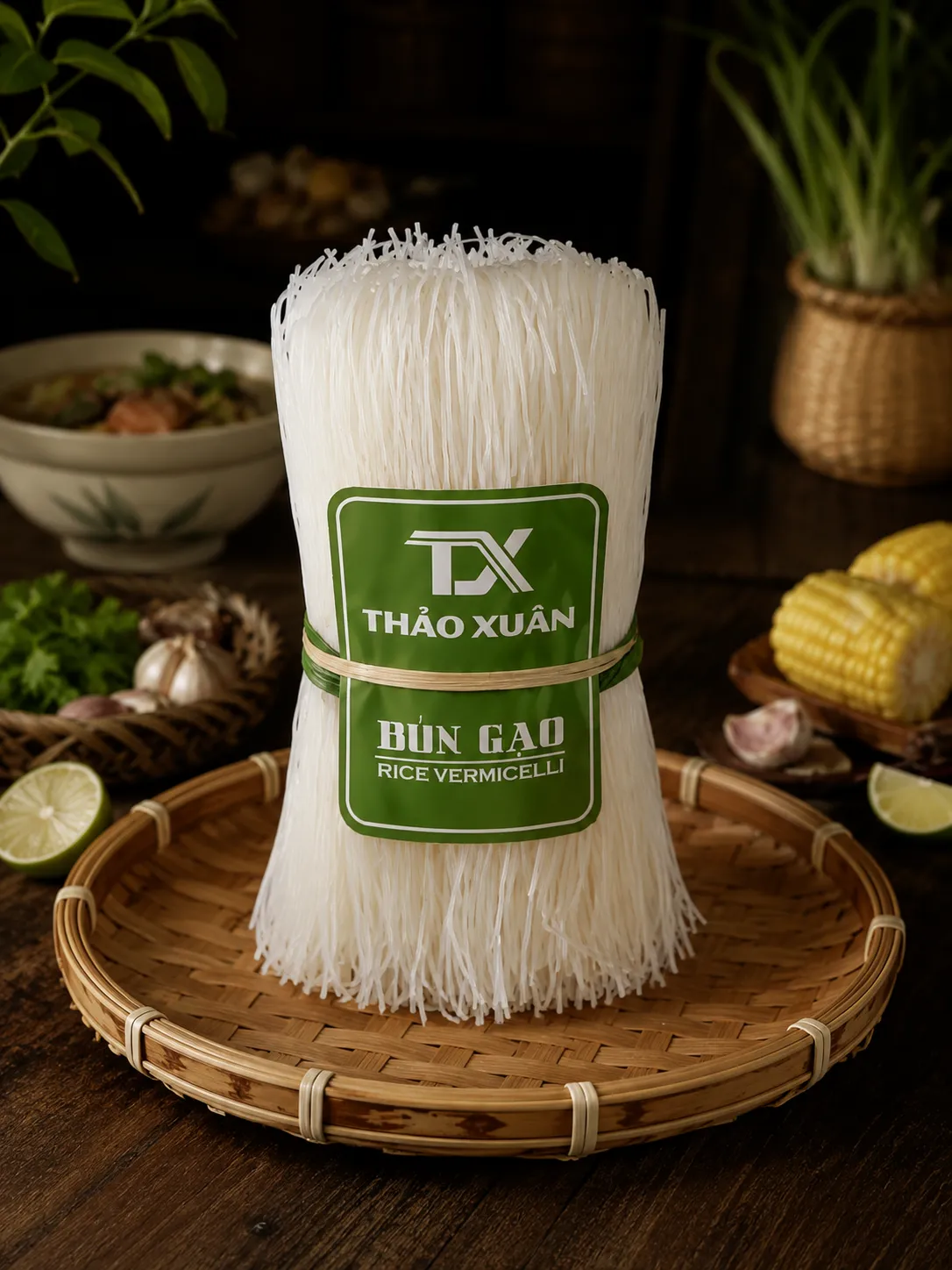 Bún gạo khô được làm từ gạo và có thời gian bảo quản lâu, tiện lợi cho gia đình.
