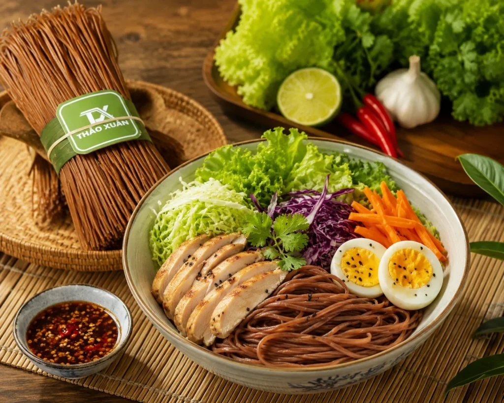 Bún gạo lứt huyết rồng Thảo Xuân là lựa chọn được nhiều người yêu thích trong chế độ ăn healthy và eat clean.