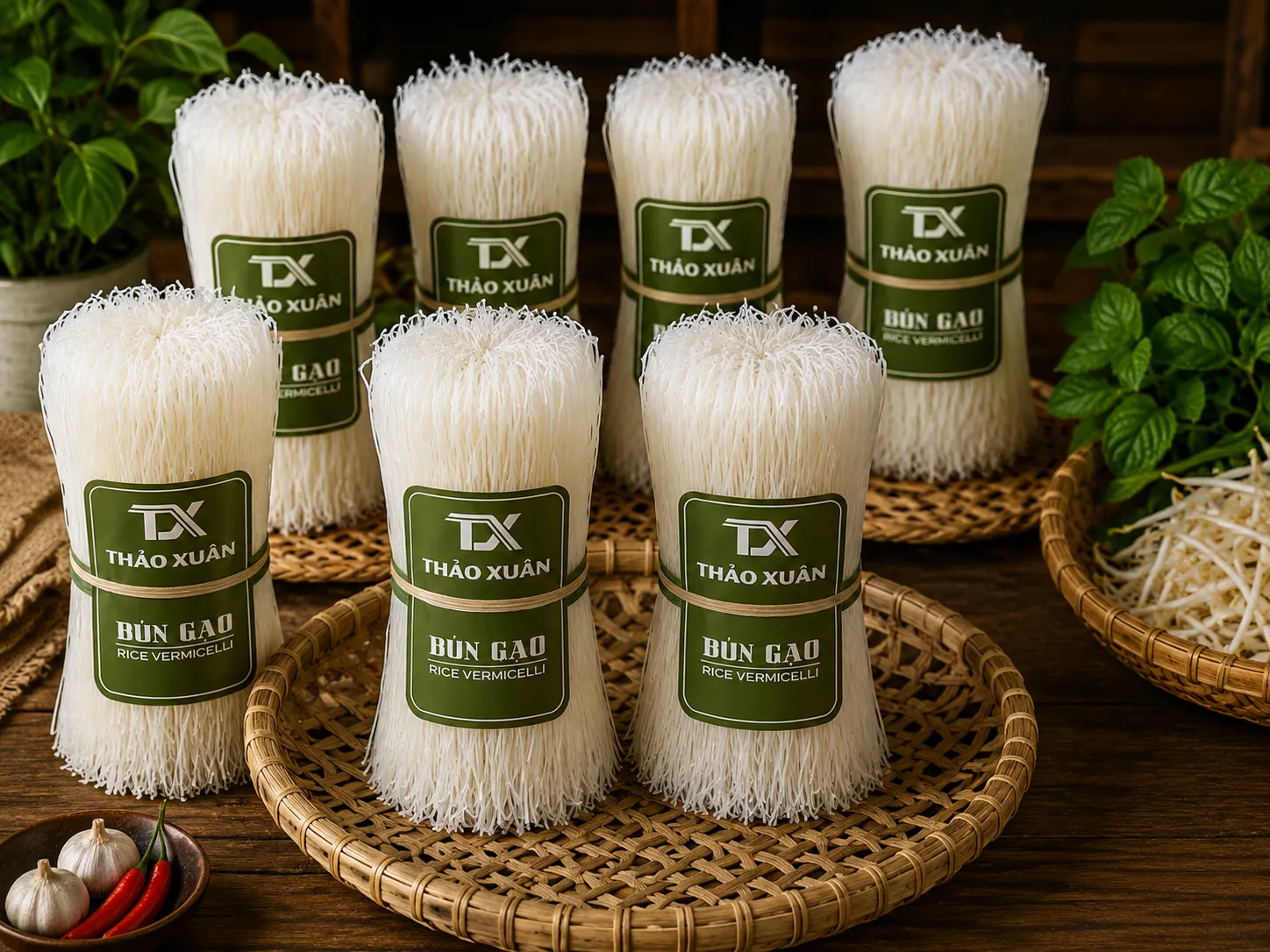 Bún gạo khô Thảo Xuân có sợi bún dai ngon, phù hợp cho món nước, món xào và món trộn.