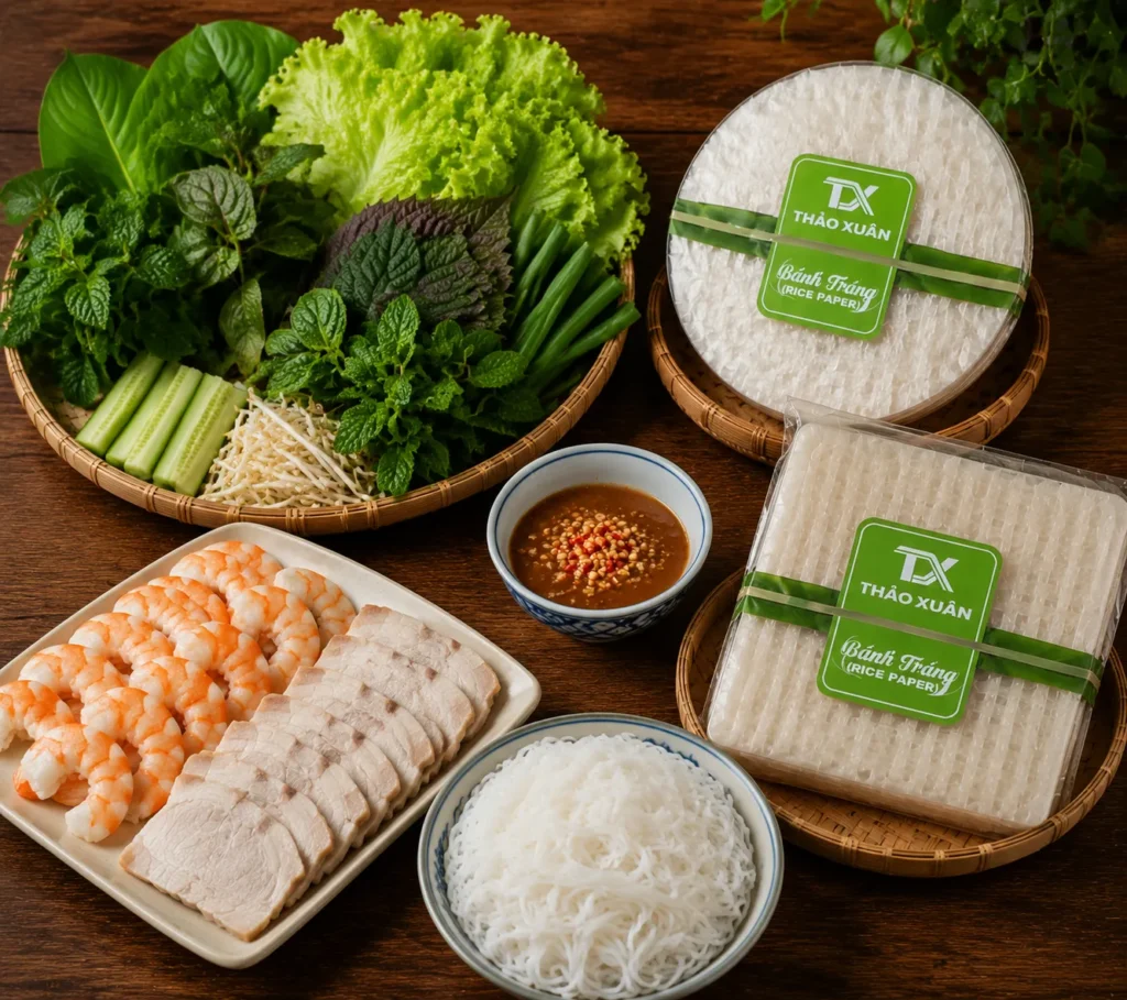 Nguyên liệu tươi sạch giúp món bánh tráng cuốn gỏi ngon và không bị ra nước khi cuốn