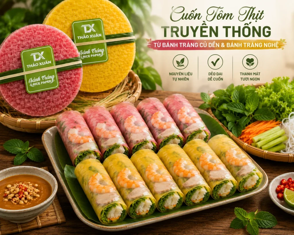 Bánh tráng từ rau củ cuốn tôm thịt truyền thống