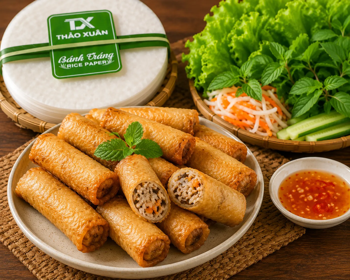 Chọn bánh tráng chất lượng, nhân ráo nước và chiên đúng kỹ thuật là bí quyết giúp chả giò giòn lâu, vàng đều và ít hút dầu.